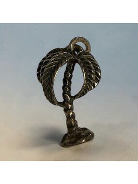 Sterling Silver Palm Tree Charm For Bracelet Or Pendant Necklace Vintage Design